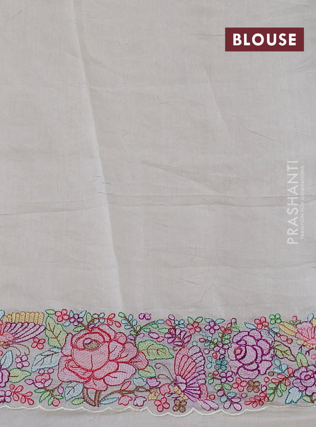 Pure organza silk saree off white with allover zari stripe pattern & zardosi work and embroidered border