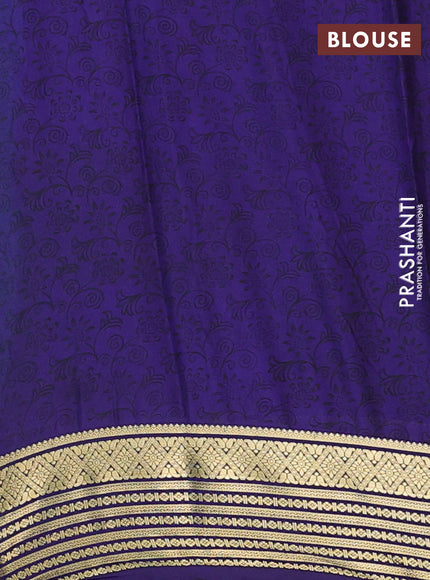 Semi mysore silk saree teal blue and navy blue with allover prints and zari woven border