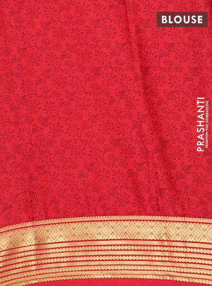 Semi mysore silk saree yellow and red with allover prints and zari woven border