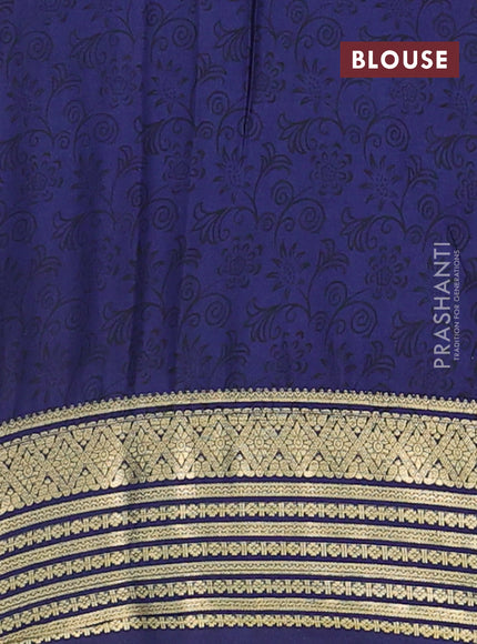 Semi mysore silk saree grey and navy blue with allover prints and zari woven border