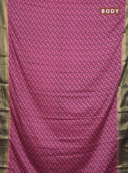 Semi mysore silk saree candy pink and navy blue with allover prints and zari woven border