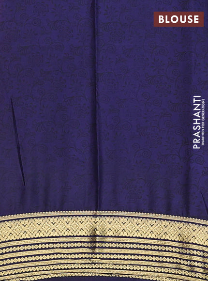 Semi mysore silk saree candy pink and navy blue with allover prints and zari woven border