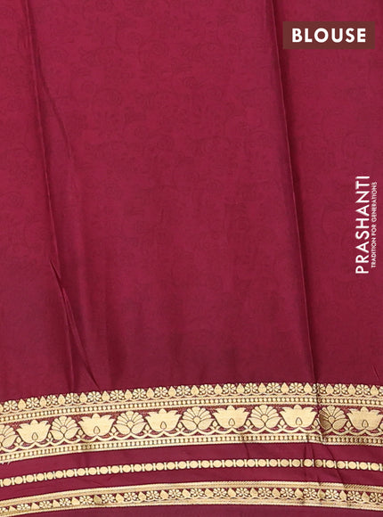 Semi mysore silk saree candy pink and maroon with allover prints and zari woven border