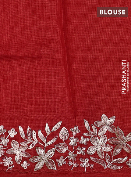 Silk kota saree maroon with allover silver & gold zari stripe pattern and embroidery border