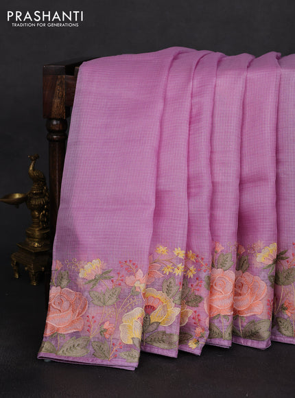 Silk kota saree lavender with plain body and embroidery border