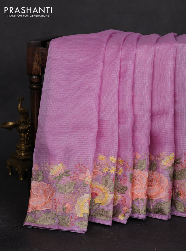 Silk kota saree lavender with plain body and embroidery border