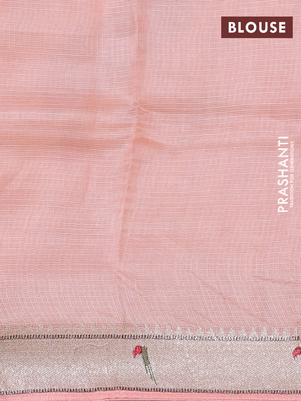 Silk kota saree peach orange with allover embriodery buttas and muniya butta border