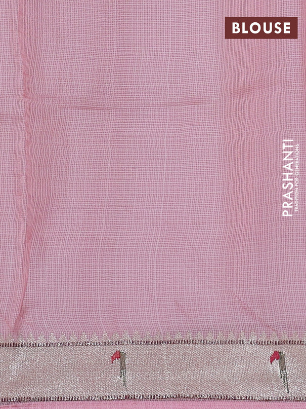 Silk kota saree light pink with allover embroidery buttas and muniya butta border