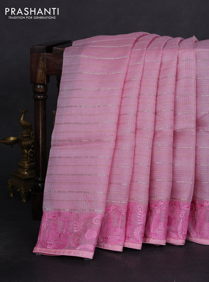 Silk kota saree light pink with floral embroidery buttas and zari woven border