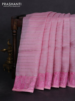 Silk kota saree light pink with floral embroidery buttas and zari woven border