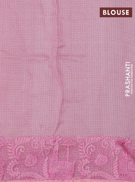 Silk kota saree light pink with floral embroidery buttas and zari woven border