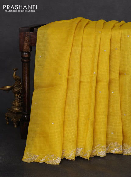 Silk kota saree mustard yellow with embroidery buttas and embroidery border