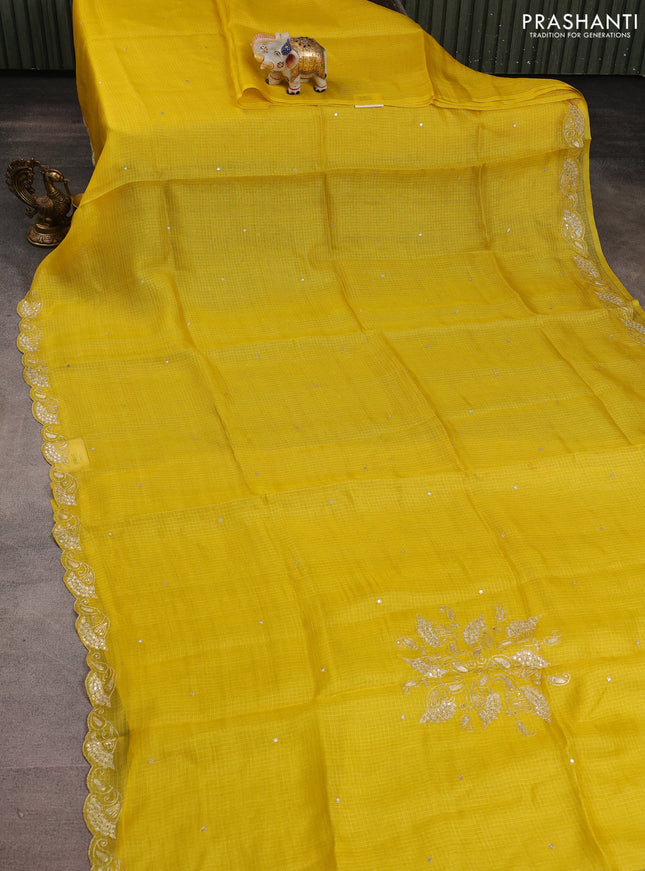 Silk kota saree mustard yellow with embroidery buttas and embroidery border