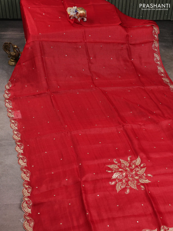 Silk kota saree maroon with embroidery buttas and embroidery border