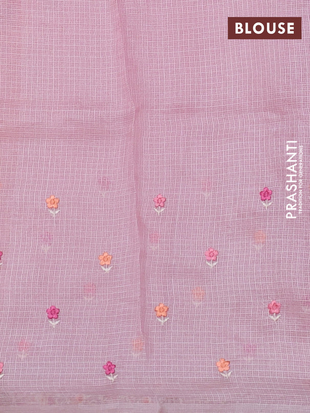 Silk kota saree peach pink with embroidery buttas and embroidery border