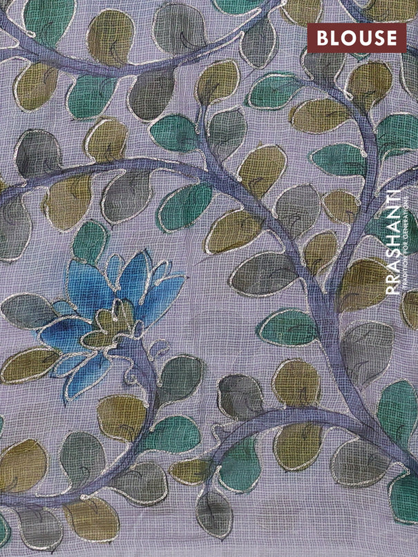 Silk kota saree pastel lavender with embroidery sequin buttas and kalamkari design pita work blouse