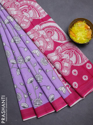 Kalamkari semi silk saree lavender and pink with allover prints and simple border