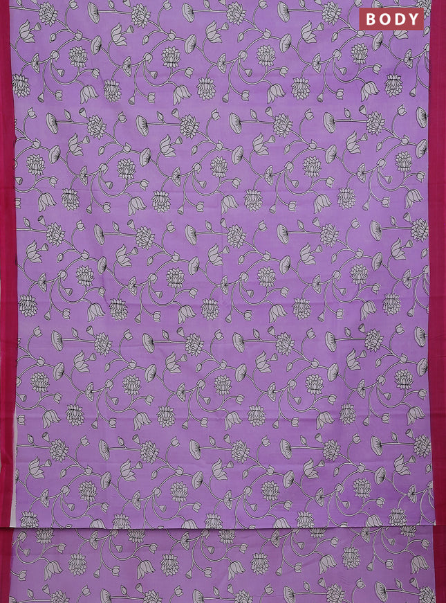 Kalamkari semi silk saree lavender and pink with allover prints and simple border