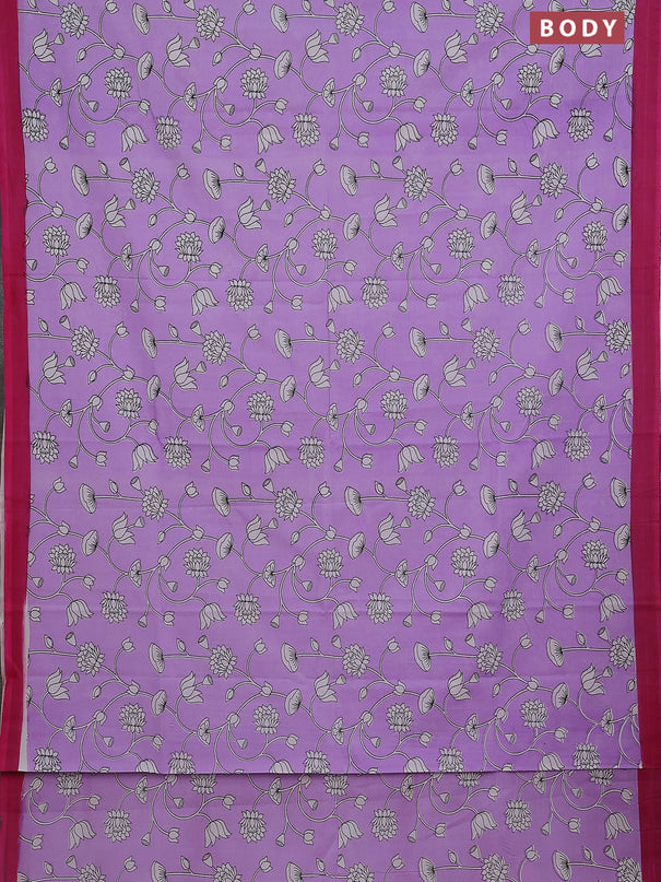 Kalamkari semi silk saree lavender and pink with allover prints and simple border