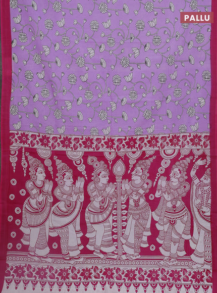 Kalamkari semi silk saree lavender and pink with allover prints and simple border