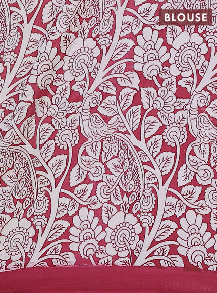 Kalamkari semi silk saree lime yellow and mauve pink with allover prints and simple border