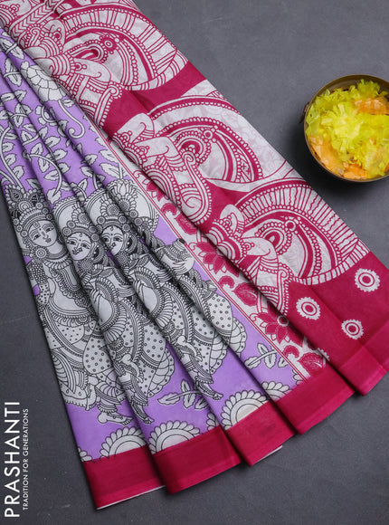 Kalamkari semi silk saree lavender and magenta pink with allover prints and simple border