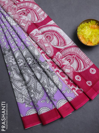 Kalamkari semi silk saree lavender and magenta pink with allover prints and simple border