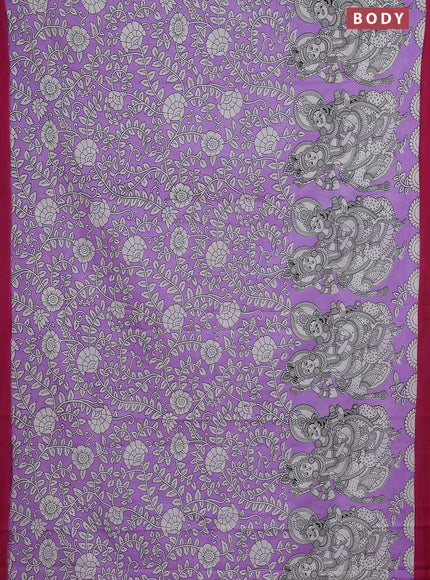 Kalamkari semi silk saree lavender and magenta pink with allover prints and simple border