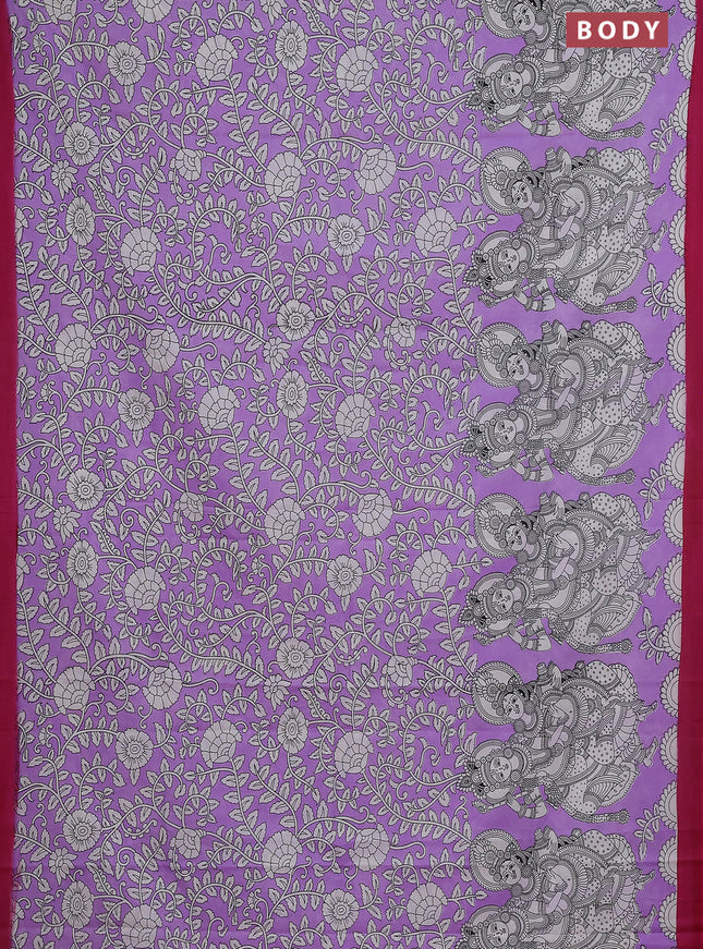 Kalamkari semi silk saree lavender and magenta pink with allover prints and simple border