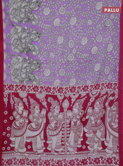 Kalamkari semi silk saree lavender and magenta pink with allover prints and simple border