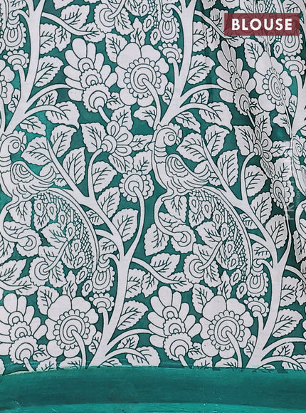 Kalamkari semi silk saree dark peach and green with allover prints and simple border