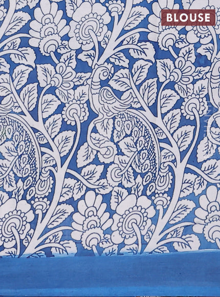 Kalamkari semi silk saree orange and peacock blue with allover prints and simple border