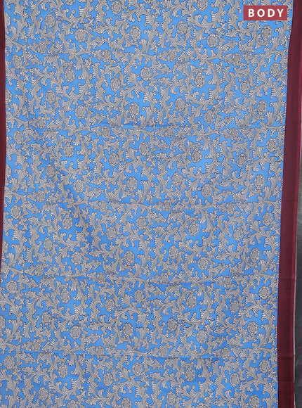 Kalamkari semi silk saree blue and maroon with allover prints and simple border