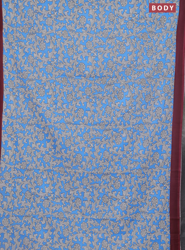 Kalamkari semi silk saree blue and maroon with allover prints and simple border