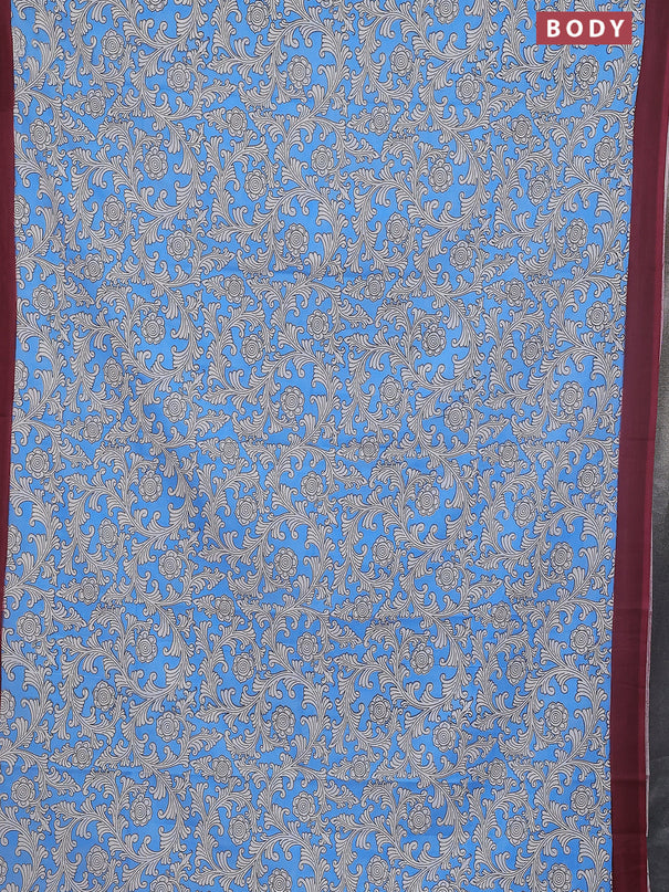 Kalamkari semi silk saree blue and maroon with allover prints and simple border