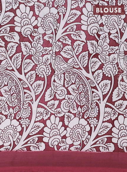 Kalamkari semi silk saree blue and maroon with allover prints and simple border