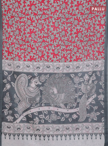 Kalamkari semi silk saree dark peach and grey with allover prints and simple border