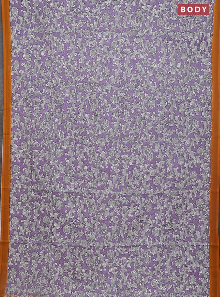 Kalamkari semi silk saree lavender and orange with allover prints and simple border