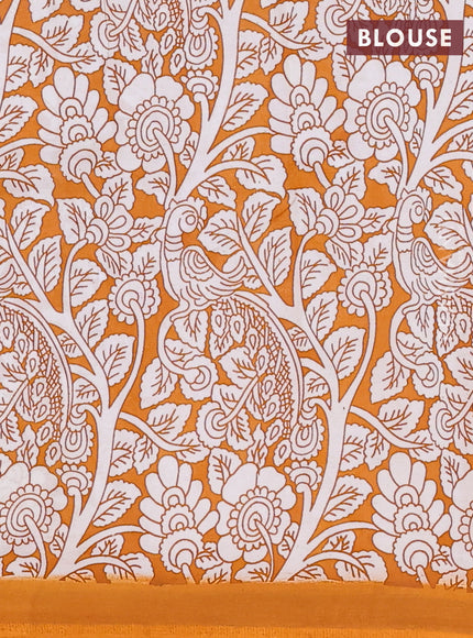 Kalamkari semi silk saree lavender and orange with allover prints and simple border