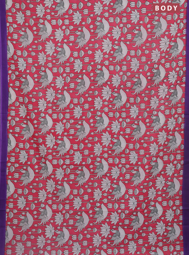 Kalamkari semi silk saree dark peach and violet with allover prints and simple border
