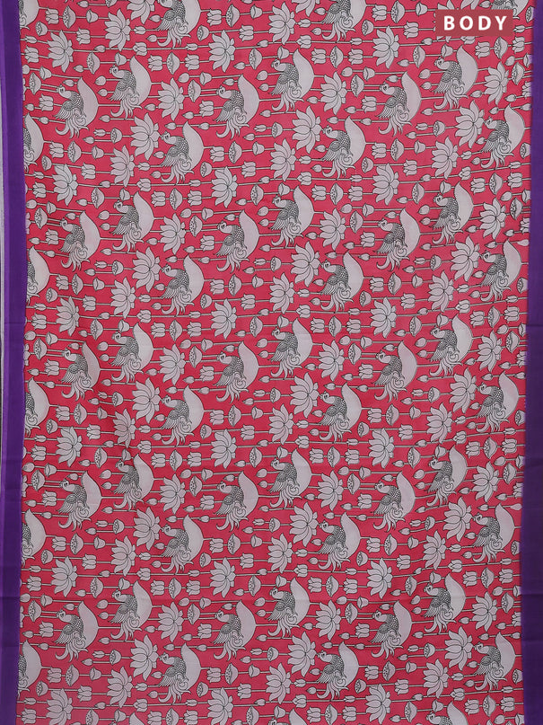 Kalamkari semi silk saree dark peach and violet with allover prints and simple border