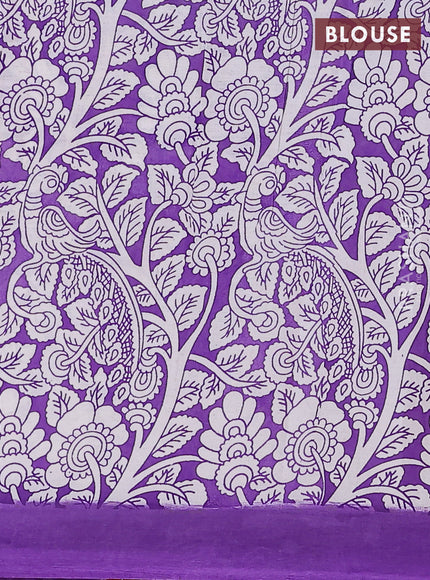 Kalamkari semi silk saree dark peach and violet with allover prints and simple border
