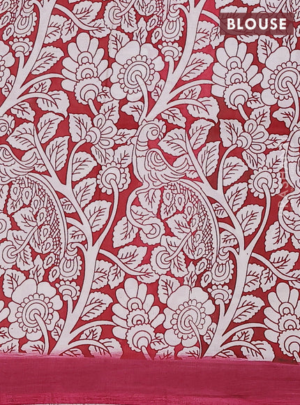 Kalamkari semi silk saree yellow and mauve pink with allover prints and simple border