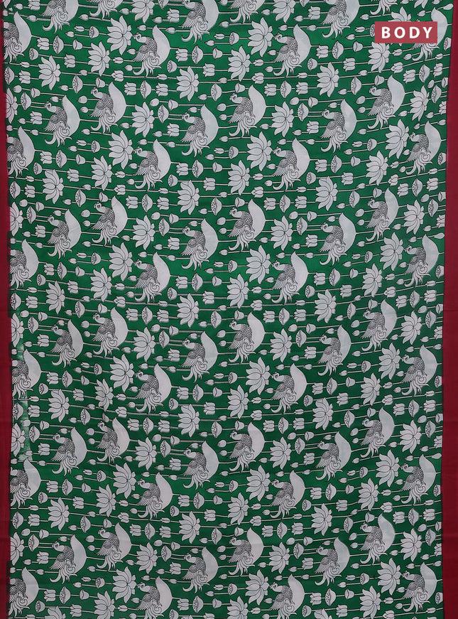 Kalamkari semi silk saree green and maroon with allover prints and simple border