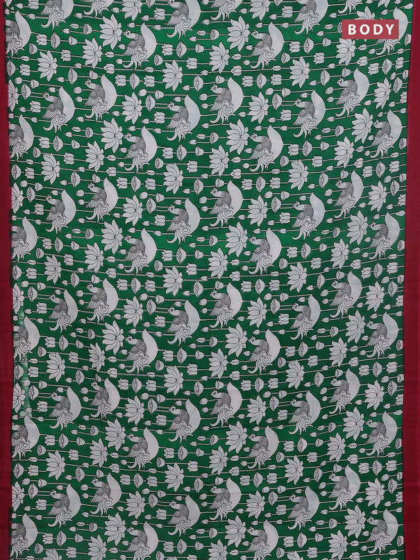 Kalamkari semi silk saree green and maroon with allover prints and simple border