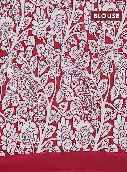 Kalamkari semi silk saree green and maroon with allover prints and simple border
