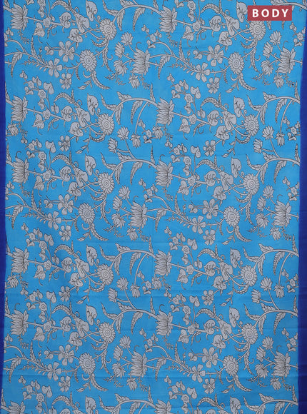 Kalamkari semi silk saree teal blue and blue with allover prints and simple border