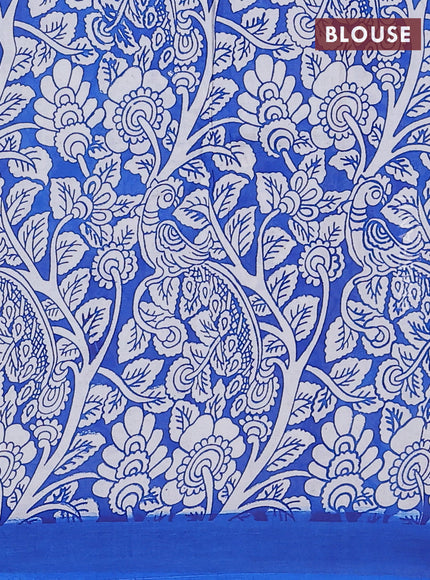 Kalamkari semi silk saree teal blue and blue with allover prints and simple border