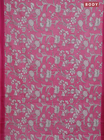 Kalamkari semi silk saree peach pink and pink with allover prints and simple border