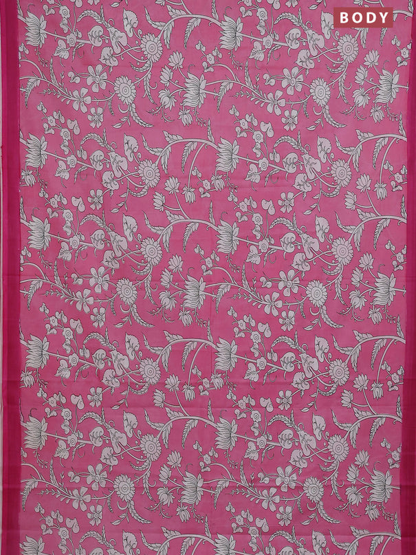 Kalamkari semi silk saree peach pink and pink with allover prints and simple border